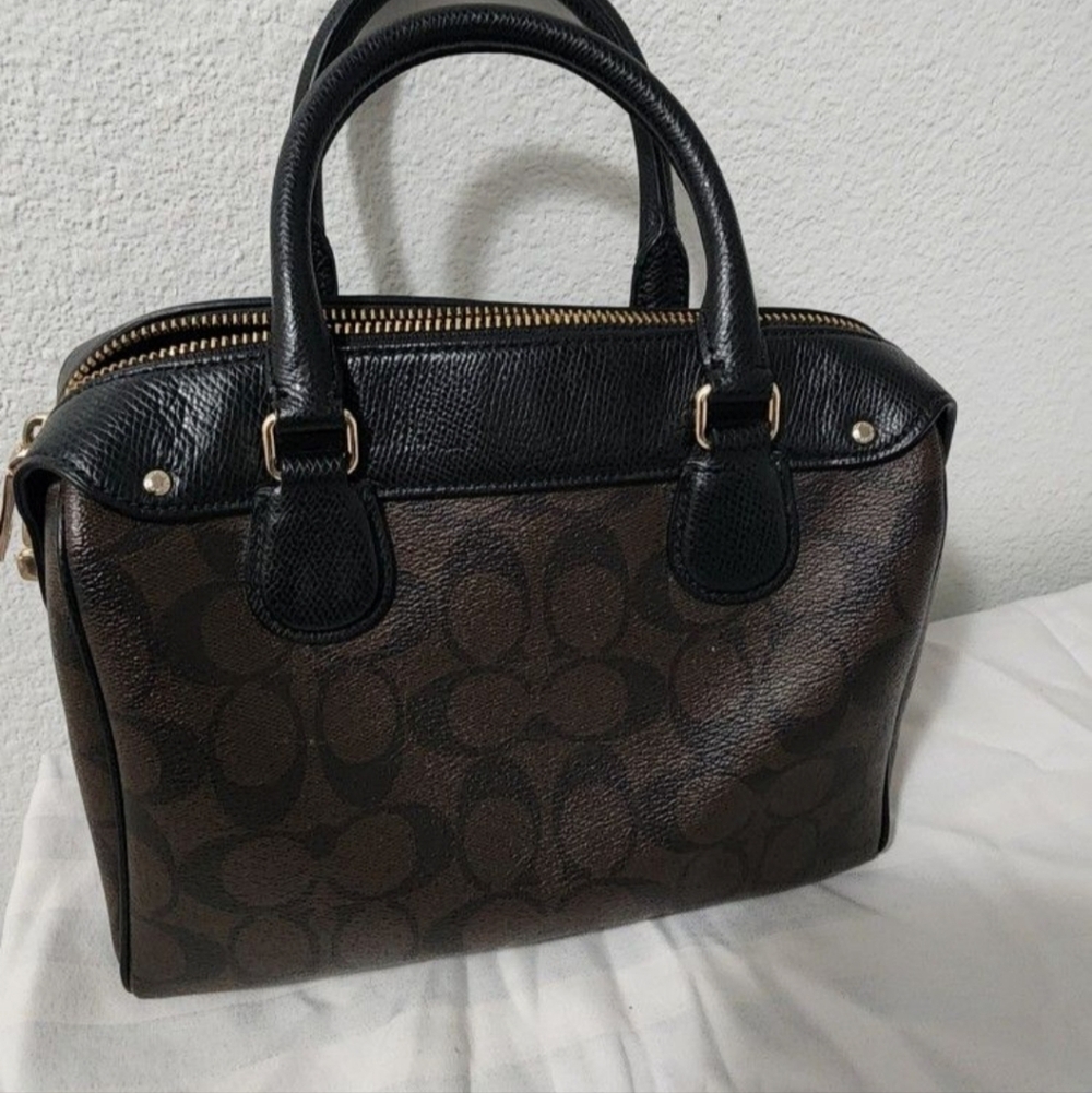 Coach Brown Signature Satchel with Black Trim and Gold Hardware - Picture 3 of 7